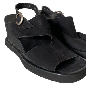 y2k Arche Black Suede Open Toe Platform Wedge Sandals - Euro 40 / US 8